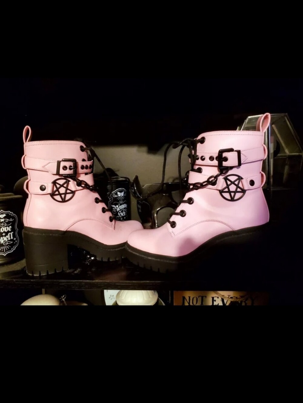 Black Craft Cult Pink Pentagram Gothic Boots Killstar Dollskill Hot Topic